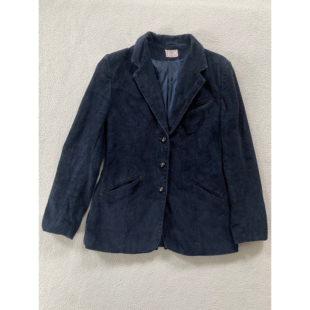 Vintage 80s Western Corduroy Blazer Womens 9/10 Navy Arrow Pocket Yoke Jacket